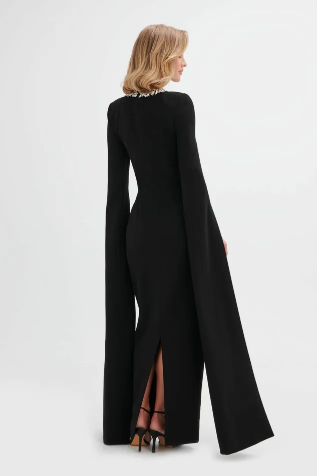 Lavish Alice Cape Dresses KELLY Cape Sleeve Maxi Dress In Black Black 8211 Women