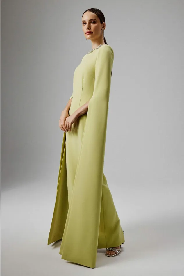 Lavish Alice Cape Dresses KELLY Cape Sleeve Maxi Dress In Lime Green Lime Green 8211 Women