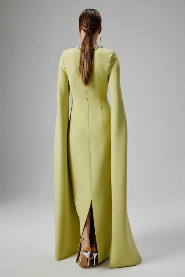 Lavish Alice Cape Dresses KELLY Cape Sleeve Maxi Dress In Lime Green Lime Green 8211 Women