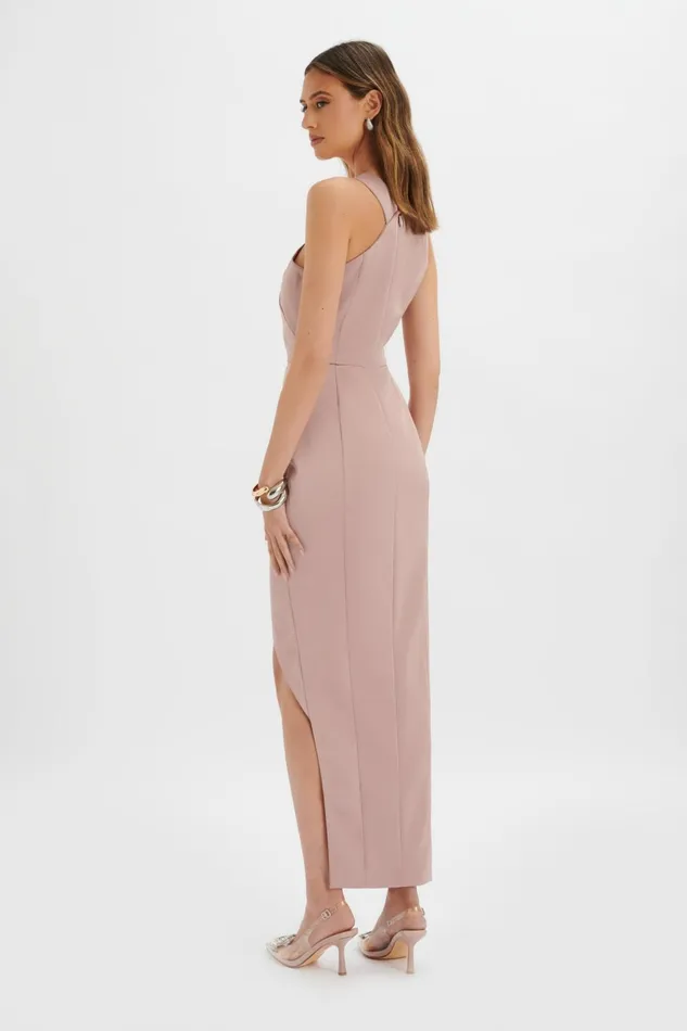 Lavish Alice HalterNeck Dresses MADELINE Satin Cross Front Wrap Maxi Dress In Dusty Purple Dusty Purple 8211 Women