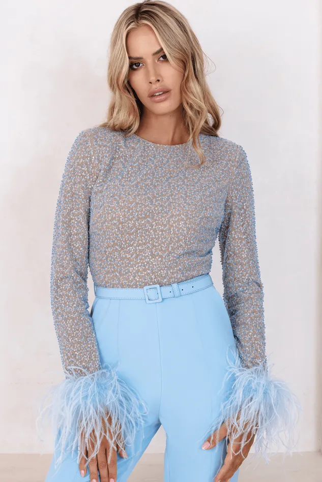 Lavish Alice Jumpsuits and Playsuits MYLA Beaded Sequin Jumpsuit In Baby Blue Baby Blue 8211 Women