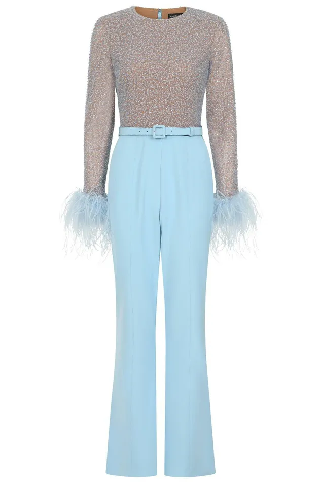 Lavish Alice Jumpsuits and Playsuits MYLA Beaded Sequin Jumpsuit In Baby Blue Baby Blue 8211 Women