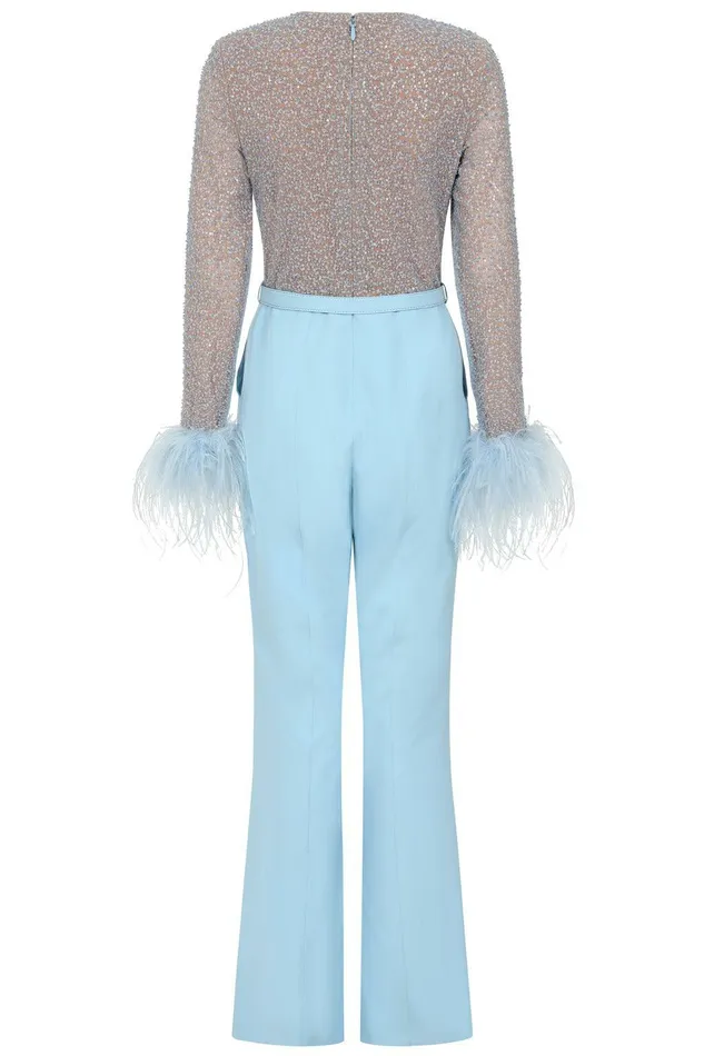 Lavish Alice Jumpsuits and Playsuits MYLA Beaded Sequin Jumpsuit In Baby Blue Baby Blue 8211 Women