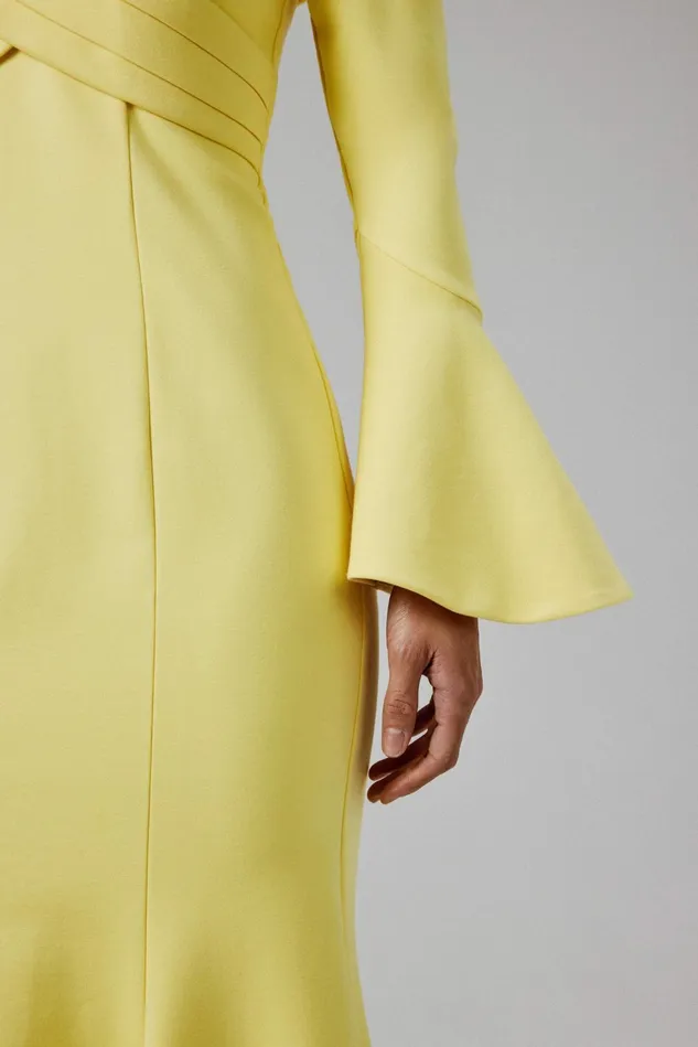 Lavish Alice Off The Shoulder and Bardot AMELIA Ponte Off Shoulder Fluted Sleeve Midi Dress In Yellow Yellow 8211 Women