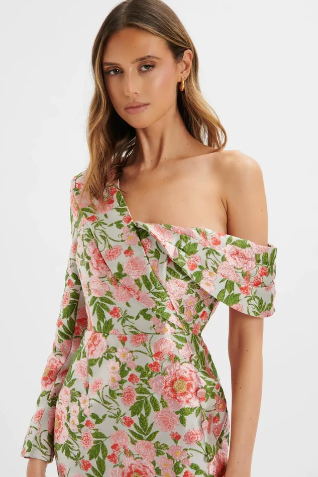 Lavish Alice Off The Shoulder and Bardot PRESLEY One Shoulder Blazer Mini Dress In Jacquard Jacquard 8211 Women