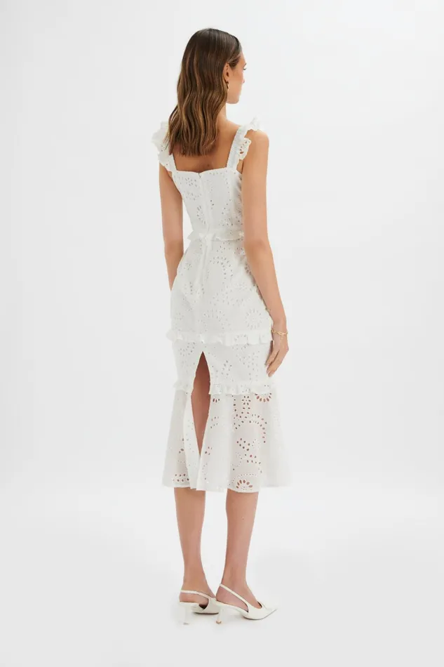 Lavish Alice Ruffle Dresses SOFI Broderie Anglais Ruffle Fishtail Midaxi In White White 8211 Women