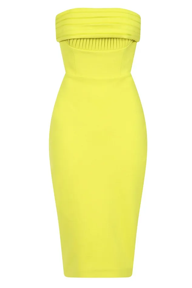 Lavish Alice Strapless and Bandeau Dresses NYLAH Ponte Pleated Bandeau Midi Dress In Lime Lime 8211 Women