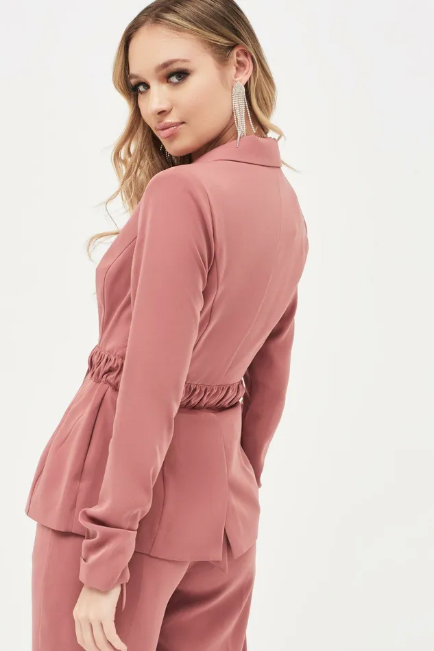 Lavish Alice Suiting ALLISON Belted Ruche Sleeve Jacket In Dusty Rose Dusty Rose 8211 Women