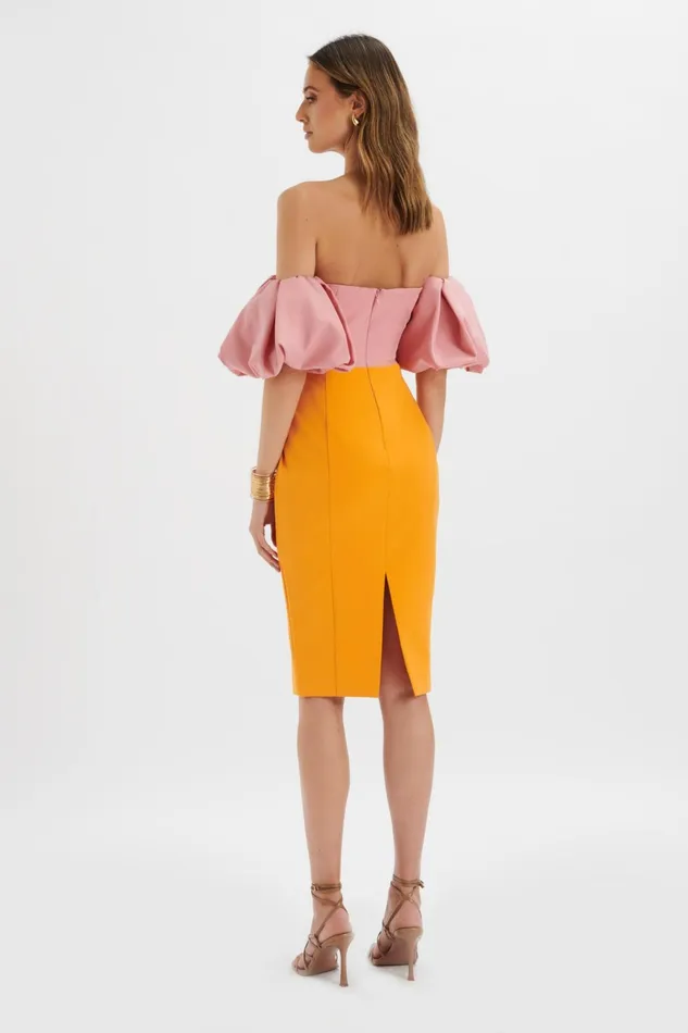 Lavish Alice Wedding Guest ELIZA Colour Block Twisted Midi Dress In Pink and Papaya K and Papaya 8211 Women