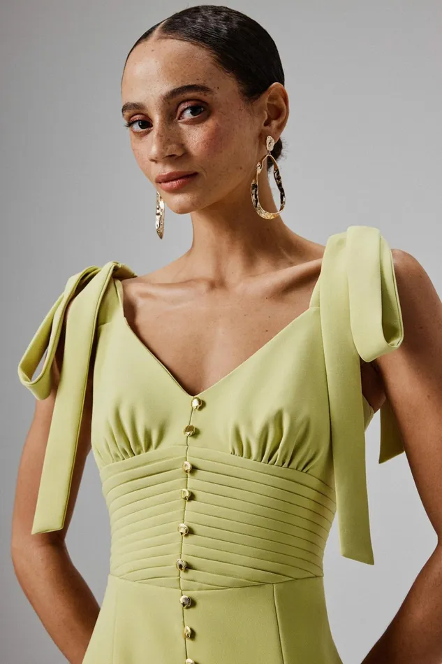 Lavish Alice Wedding Guest KAMILA Tie Strap Micro Shell Button Midi Dress In Lime Green Lime Green 8211 Women Lavish Alice Wedding Guest KAMILA Tie Strap Micro Shell Button Midi Dress In Lime Green Lime Green 8211 Women