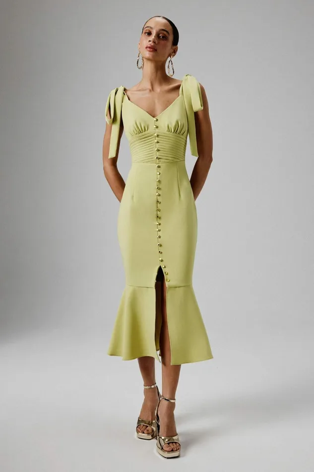 Lavish Alice Wedding Guest KAMILA Tie Strap Micro Shell Button Midi Dress In Lime Green Lime Green 8211 Women