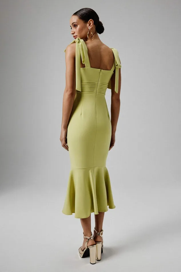 Lavish Alice Wedding Guest KAMILA Tie Strap Micro Shell Button Midi Dress In Lime Green Lime Green 8211 Women