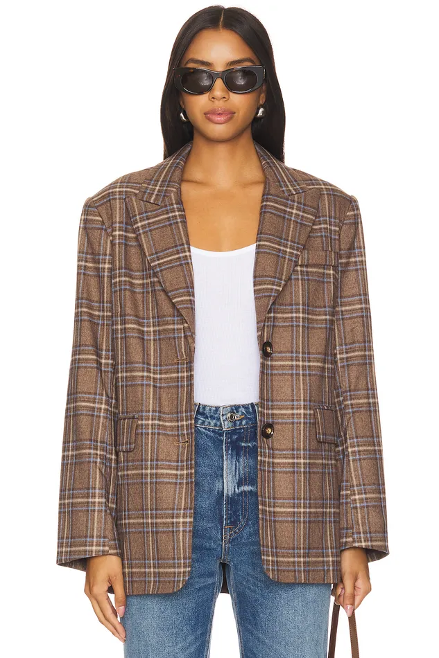 Leah Blazer Brown Plaid Multi Women Lovers and Friends Jackets and Coats