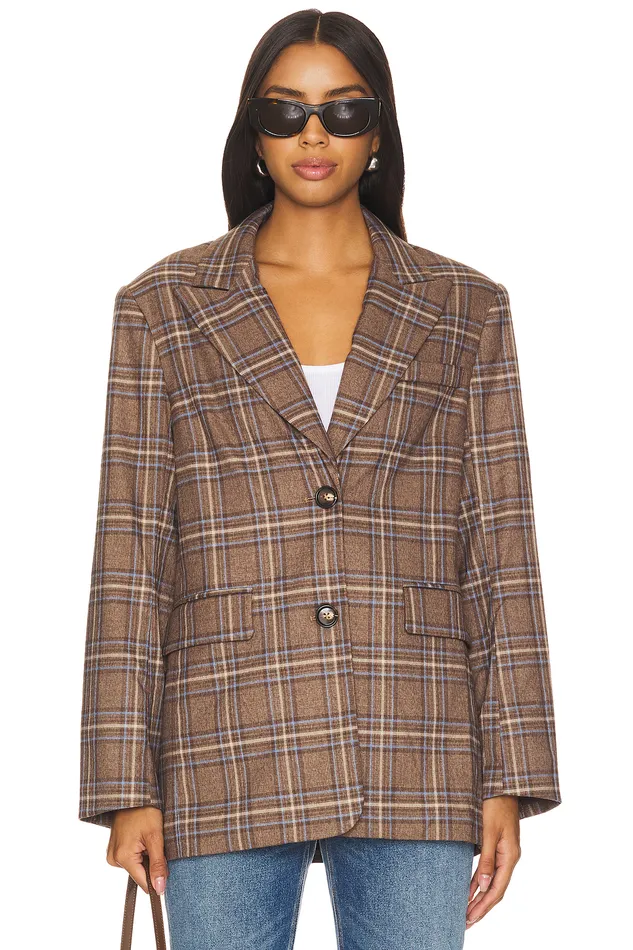 Leah Blazer Brown Plaid Multi Women Lovers and Friends Jackets and Coats