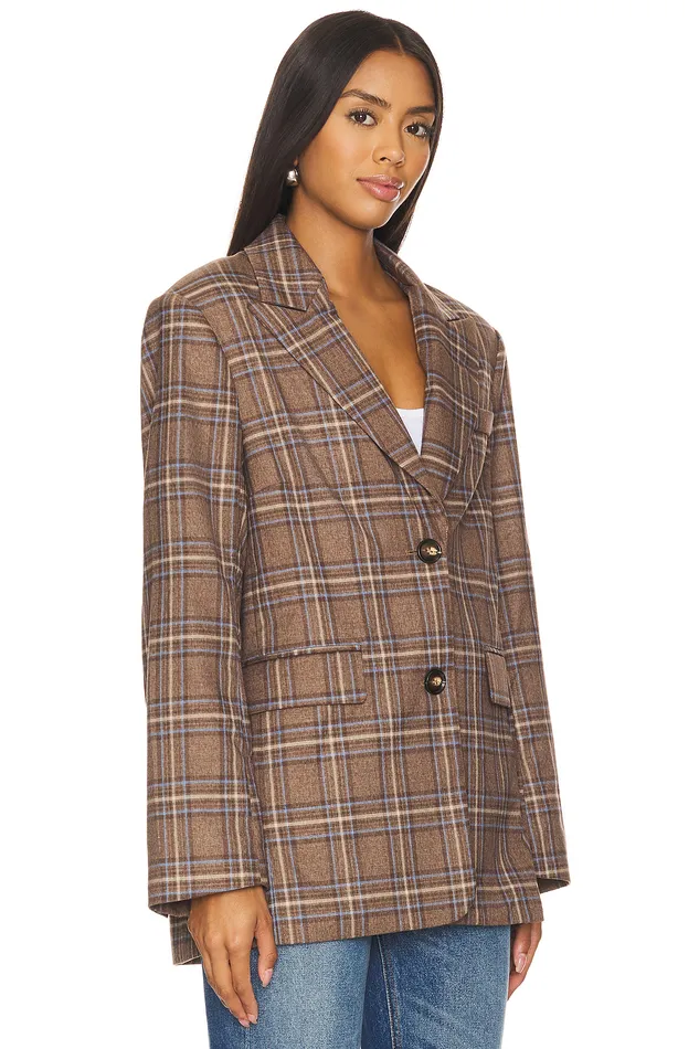 Leah Blazer Brown Plaid Multi Women Lovers and Friends Jackets and Coats