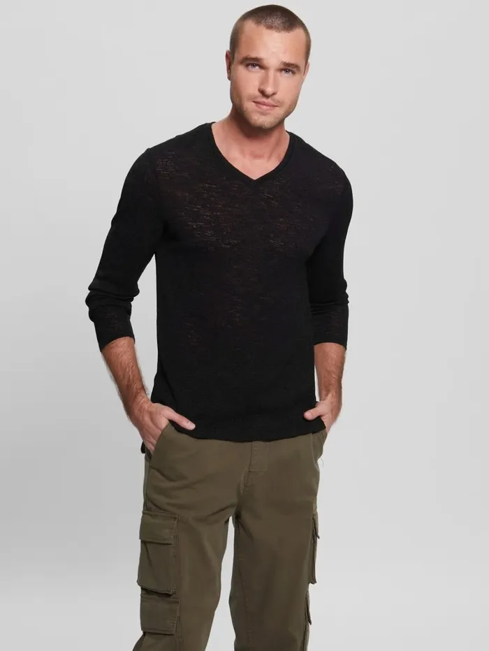 LongSleeve Gauze Tee Black Men TShirts and Tanks GUESS