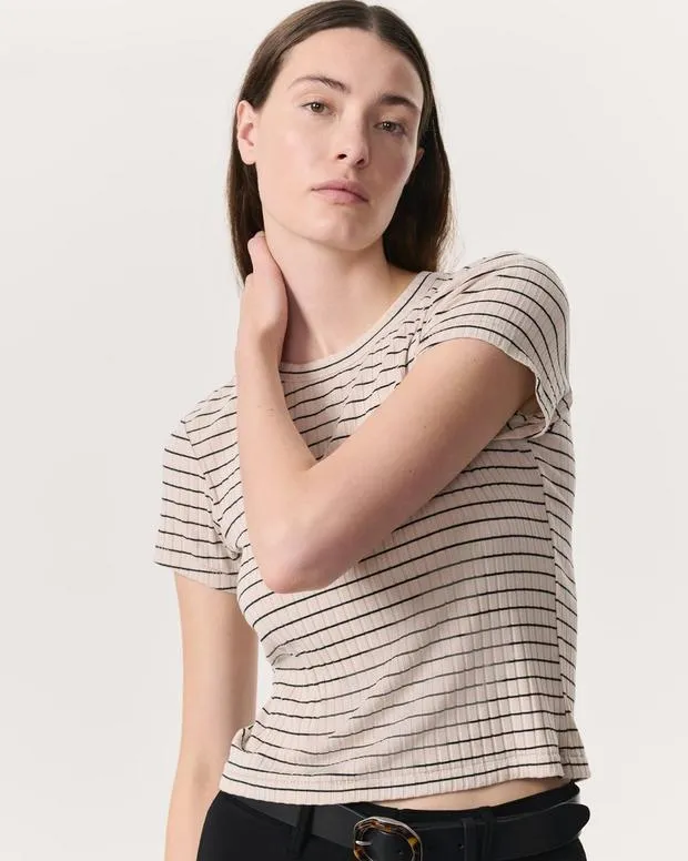 Luca Striped RibbedKnit Baby TShirt Ivory Multi Women Jackets and Coats rag and bone