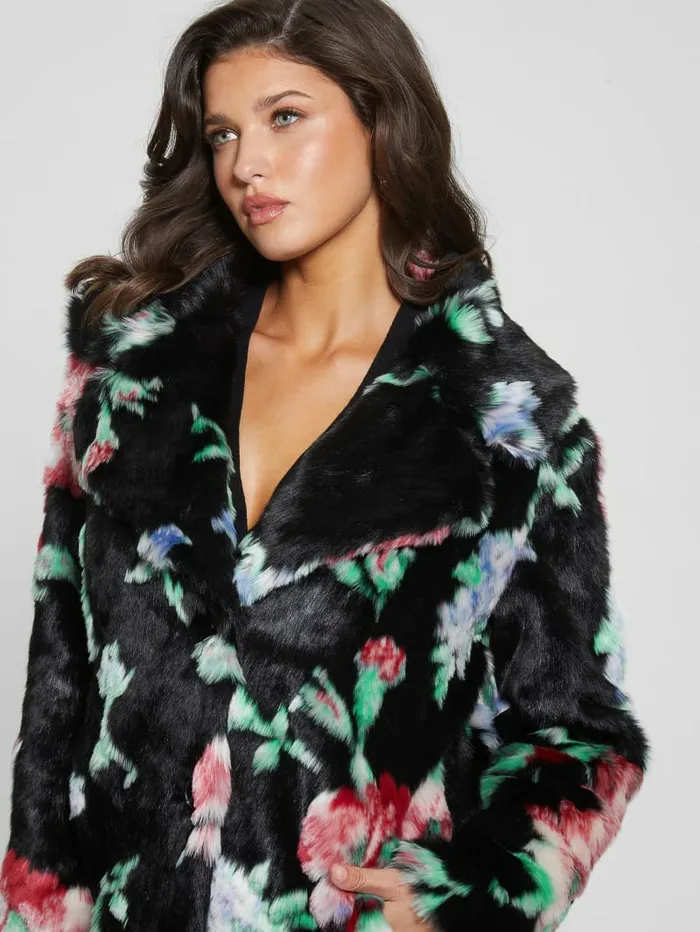 Magda FauxFur Coat Blossom Flower Black Jackets and Coats GUESS Women Magda FauxFur Coat Blossom Flower Black Jackets and Coats GUESS Women