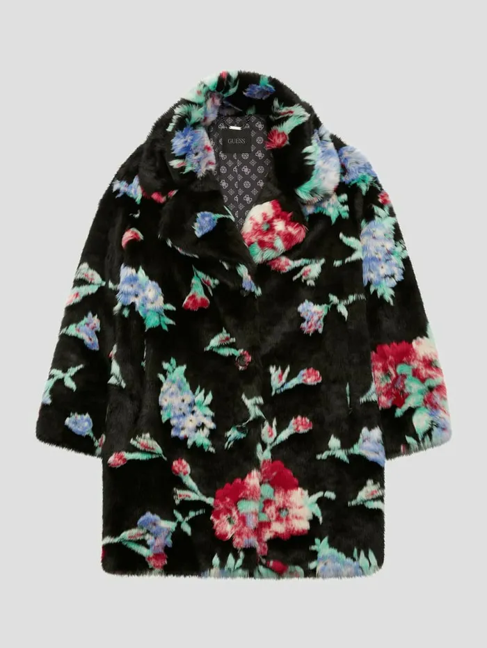 Magda FauxFur Coat Blossom Flower Black Jackets and Coats GUESS Women Magda FauxFur Coat Blossom Flower Black Jackets and Coats GUESS Women
