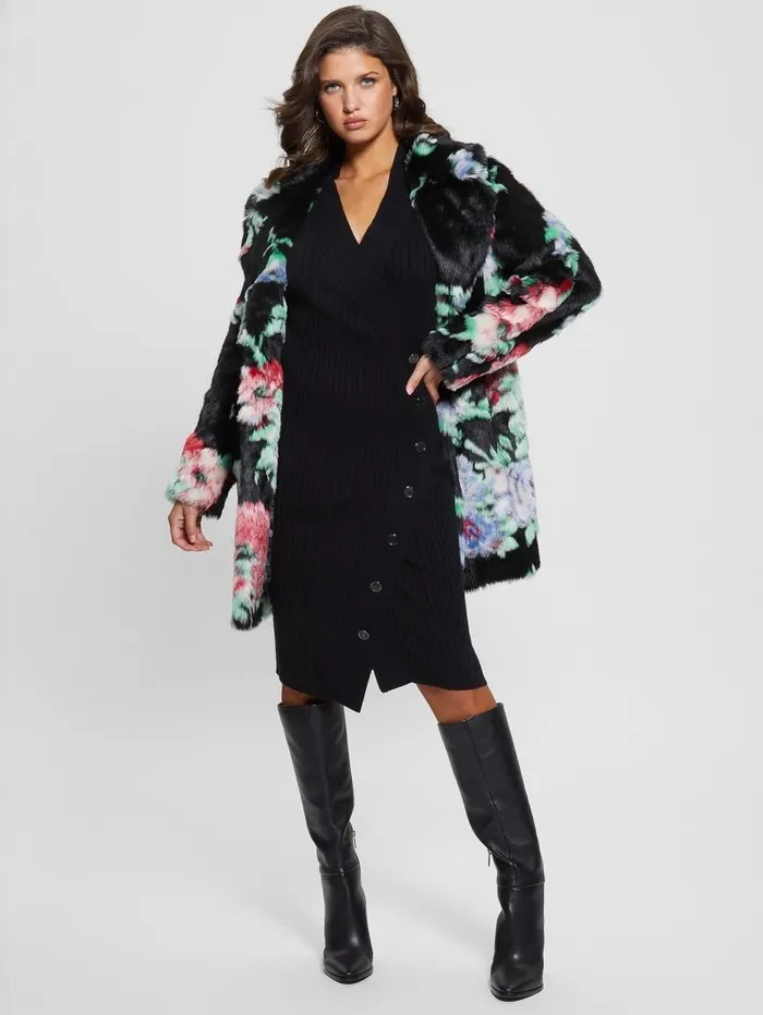 Magda FauxFur Coat Blossom Flower Black Jackets and Coats GUESS Women Magda FauxFur Coat Blossom Flower Black Jackets and Coats GUESS Women