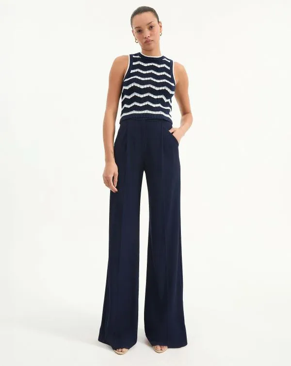 Marbeau WideLeg Pant Navy Women Veronica Beard Pants