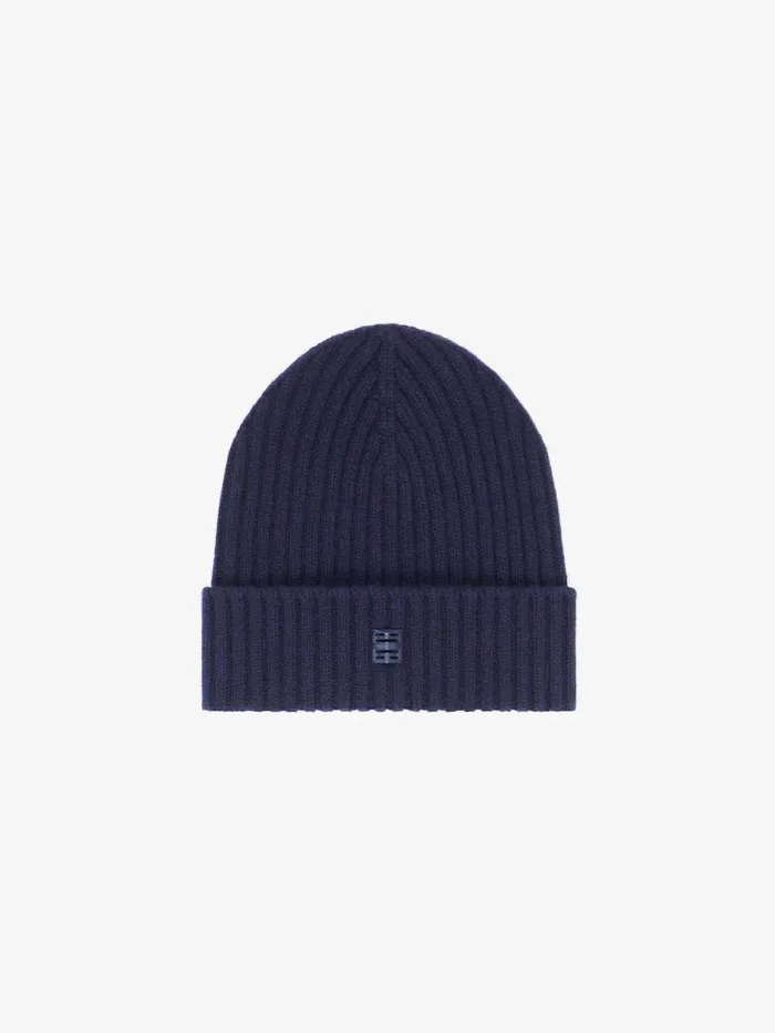 Men Beanies and Caps Givenchy Ribbed Beanie In Wool And Cashmere With 4G Detail Deep Blue Men Beanies and Caps Givenchy Ribbed Beanie In Wool And Cashmere With 4G Detail Deep Blue
