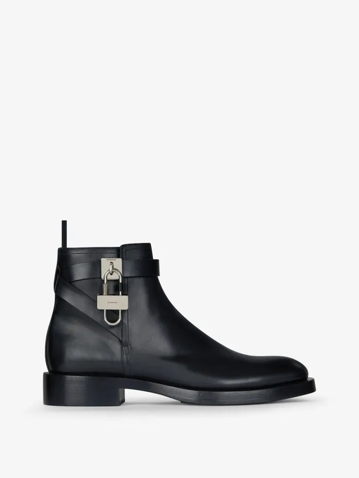 Men Boots and Loafers Givenchy Lock Ankle Boots In Leather Black