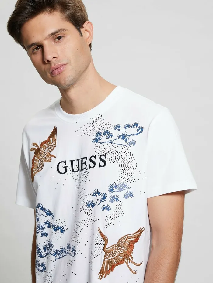 Men Eco Logo Bird Tee Pure White TShirts and Tanks GUESS