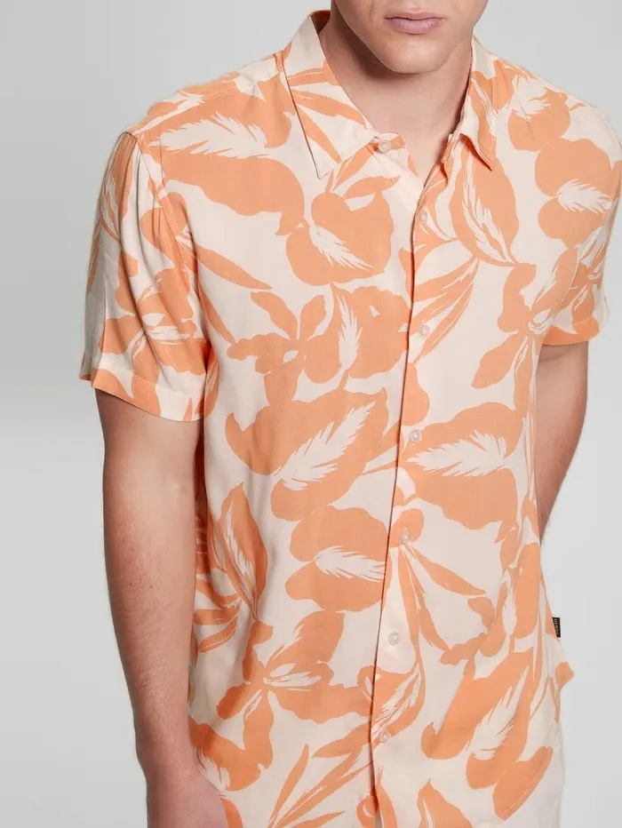 Men Eco Rayon Retro Palm Shirt Retro Palm Peach Shirts GUESS