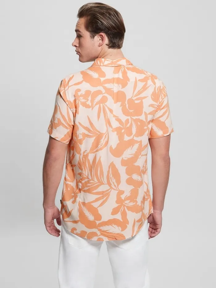 Men Eco Rayon Retro Palm Shirt Retro Palm Peach Shirts GUESS Men Eco Rayon Retro Palm Shirt Retro Palm Peach Shirts GUESS