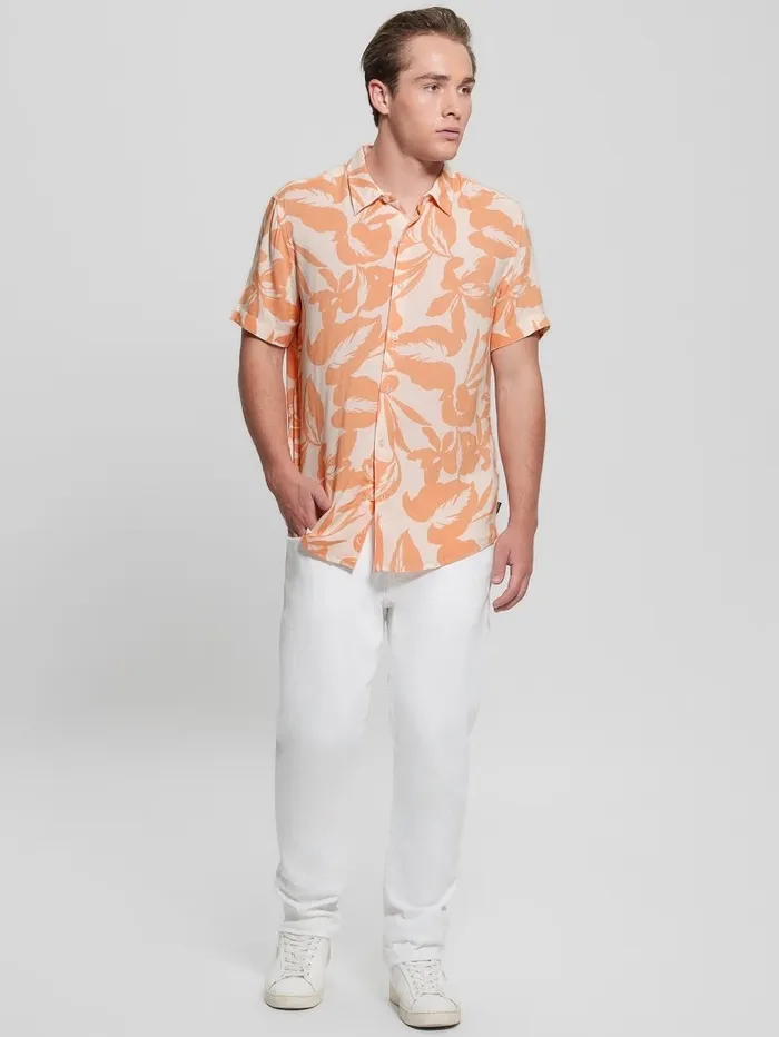 Men Eco Rayon Retro Palm Shirt Retro Palm Peach Shirts GUESS Men Eco Rayon Retro Palm Shirt Retro Palm Peach Shirts GUESS