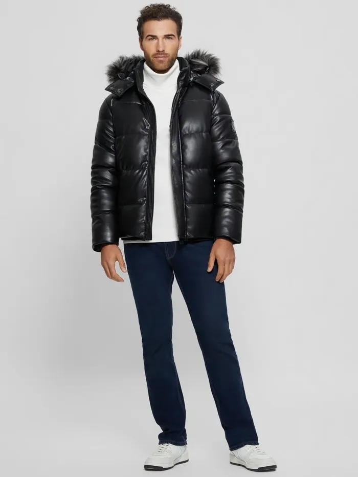Men FauxLeather Hooded Puffer Jacket Black Jackets and Coats GUESS Men FauxLeather Hooded Puffer Jacket Black Jackets and Coats GUESS