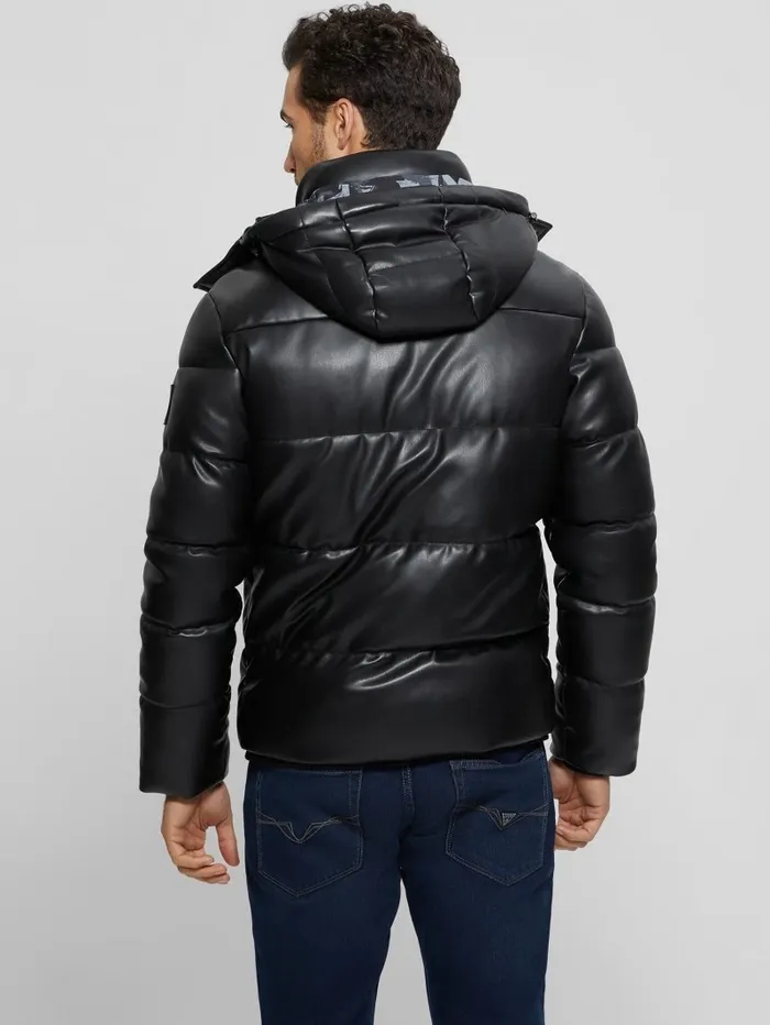 Men FauxLeather Hooded Puffer Jacket Black Jackets and Coats GUESS Men FauxLeather Hooded Puffer Jacket Black Jackets and Coats GUESS