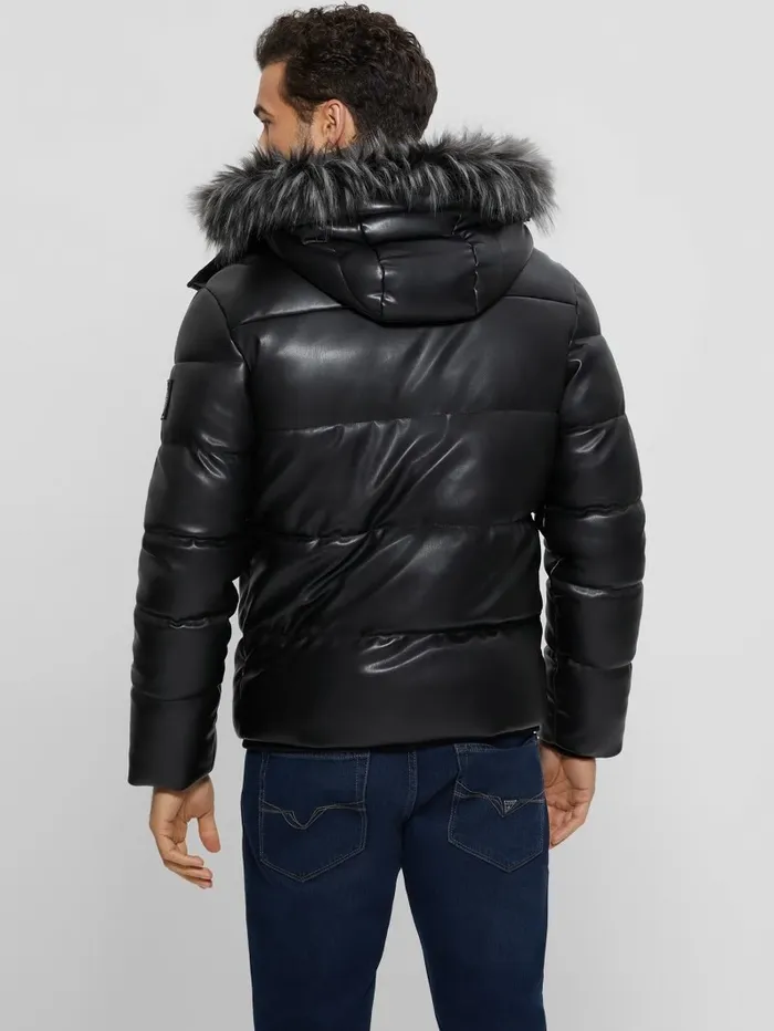Men FauxLeather Hooded Puffer Jacket Black Jackets and Coats GUESS Men FauxLeather Hooded Puffer Jacket Black Jackets and Coats GUESS