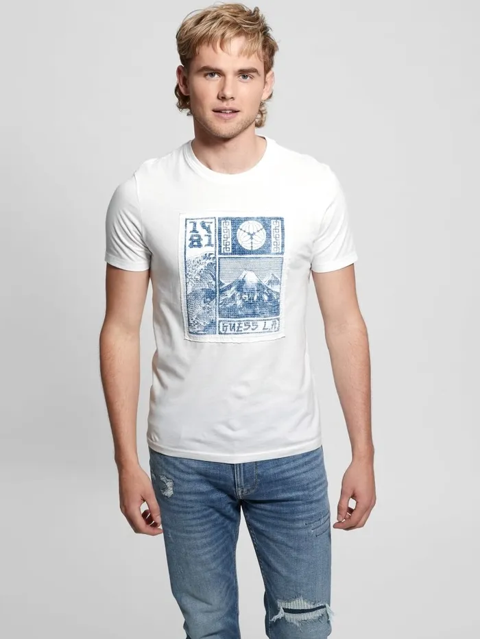Men GUESS Eco Embroidered Patch Tee Pure White TShirts and Tanks Men GUESS Eco Embroidered Patch Tee Pure White TShirts and Tanks