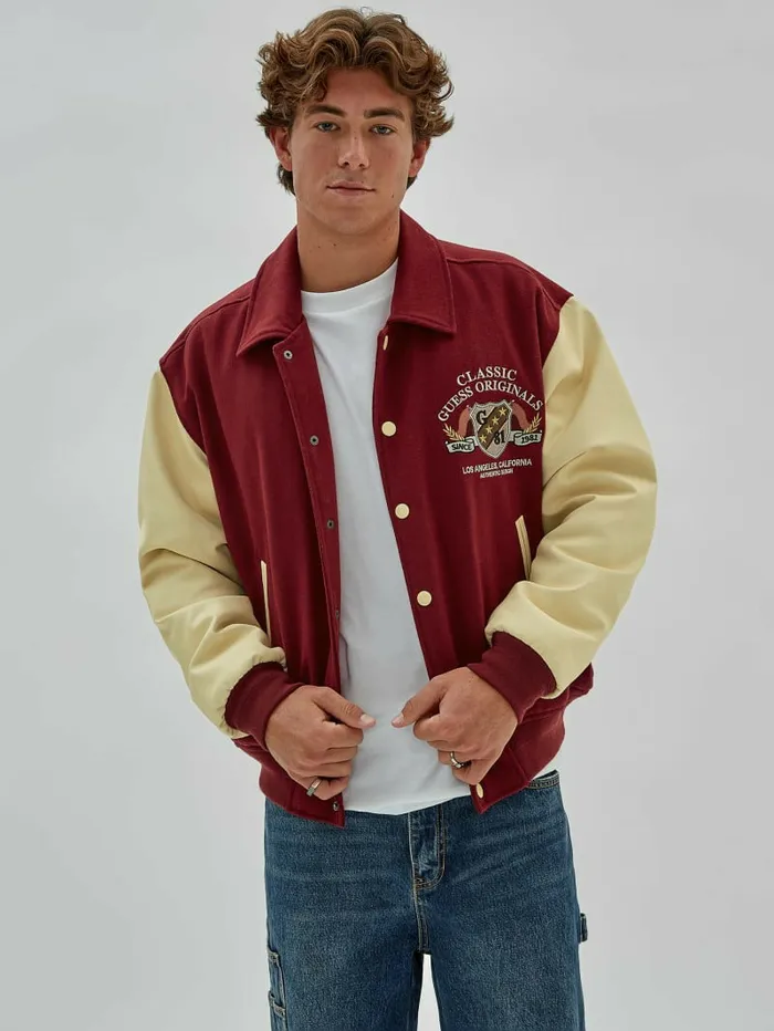 Men GUESS GUESS Originals Authentic Letterman Jacket Dark Jam Red Jackets and Coats Men GUESS GUESS Originals Authentic Letterman Jacket Dark Jam Red Jackets and Coats