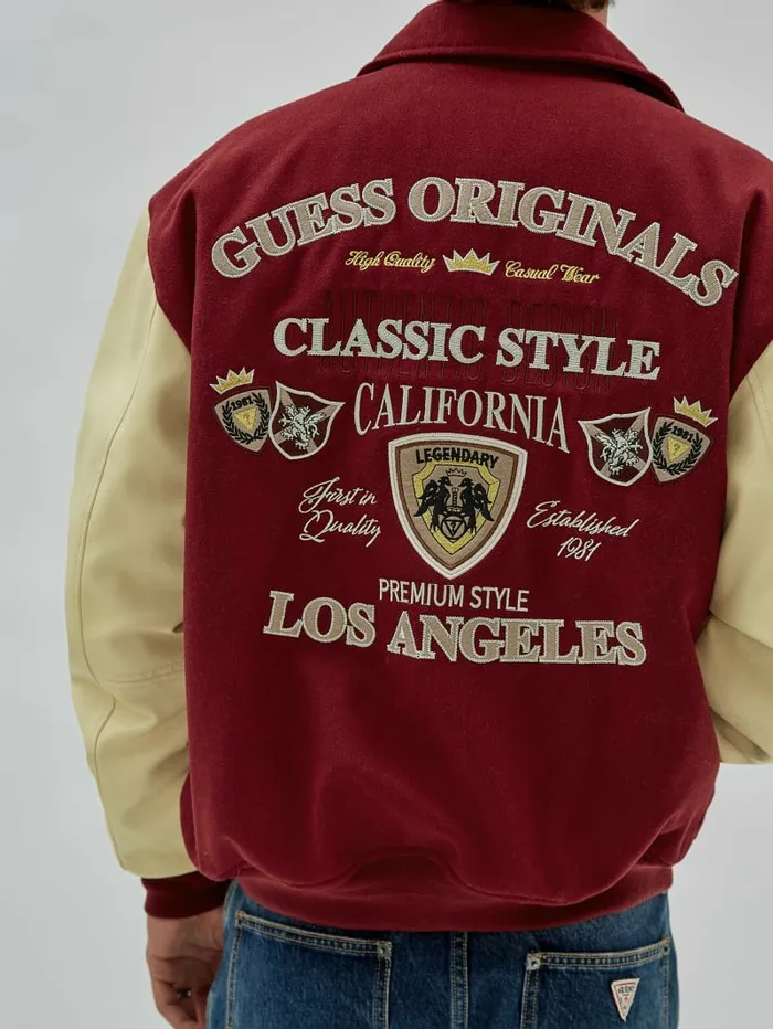 Men GUESS GUESS Originals Authentic Letterman Jacket Dark Jam Red Jackets and Coats Men GUESS GUESS Originals Authentic Letterman Jacket Dark Jam Red Jackets and Coats