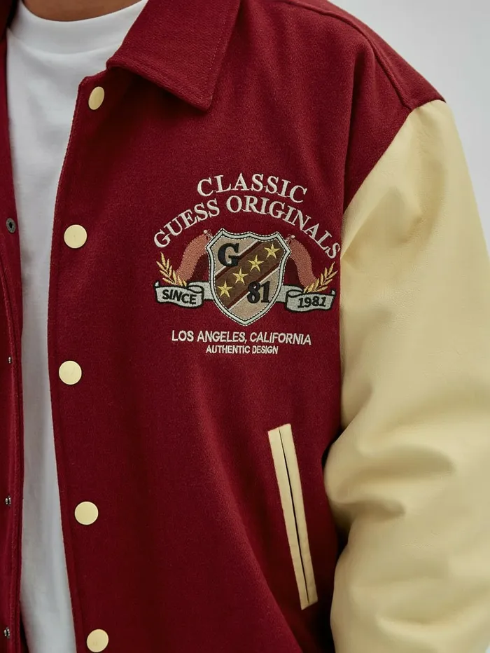 Men GUESS GUESS Originals Authentic Letterman Jacket Dark Jam Red Jackets and Coats Men GUESS GUESS Originals Authentic Letterman Jacket Dark Jam Red Jackets and Coats