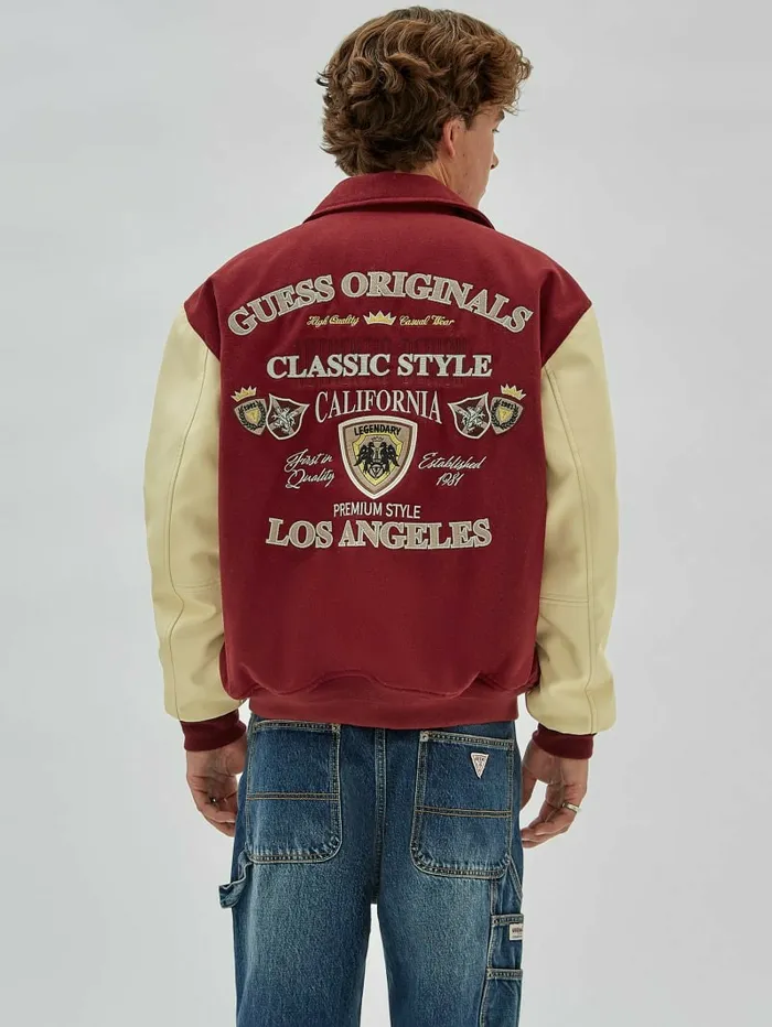 Men GUESS GUESS Originals Authentic Letterman Jacket Dark Jam Red Jackets and Coats Men GUESS GUESS Originals Authentic Letterman Jacket Dark Jam Red Jackets and Coats