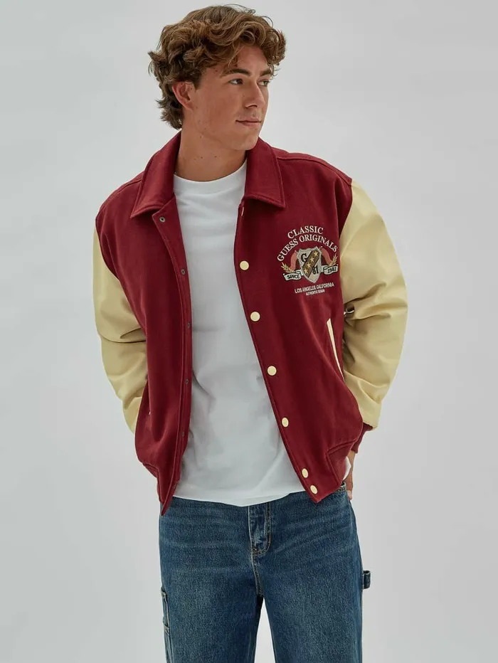 Men GUESS GUESS Originals Authentic Letterman Jacket Dark Jam Red Jackets and Coats Men GUESS GUESS Originals Authentic Letterman Jacket Dark Jam Red Jackets and Coats