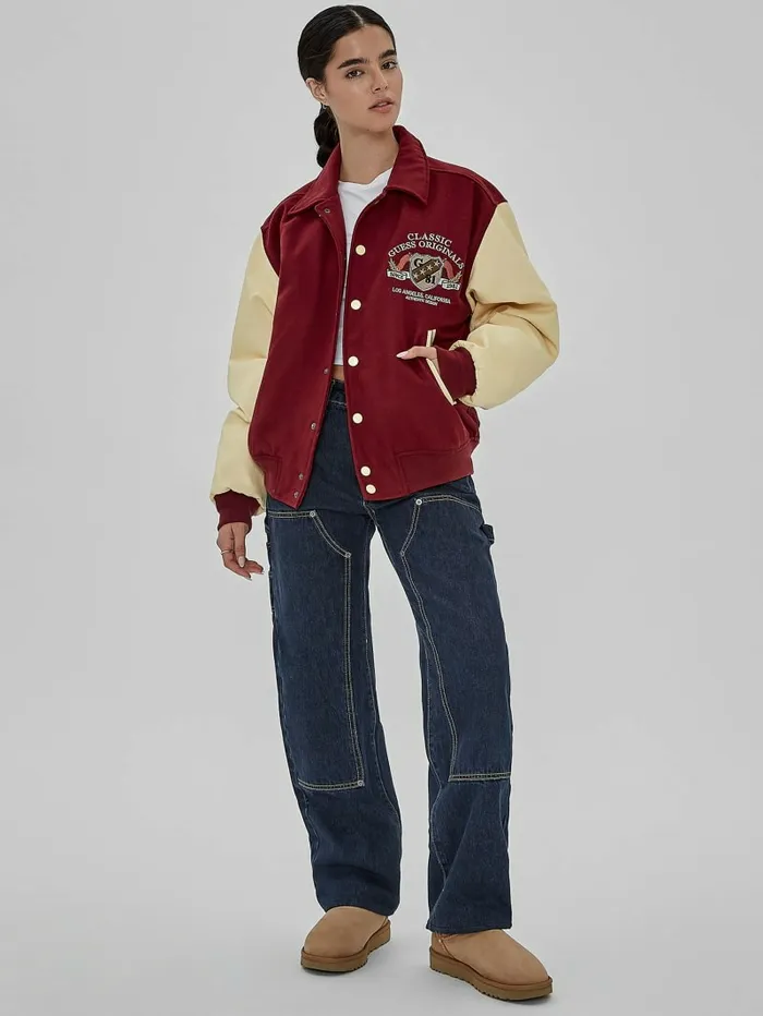 Men GUESS GUESS Originals Authentic Letterman Jacket Dark Jam Red Jackets and Coats Men GUESS GUESS Originals Authentic Letterman Jacket Dark Jam Red Jackets and Coats