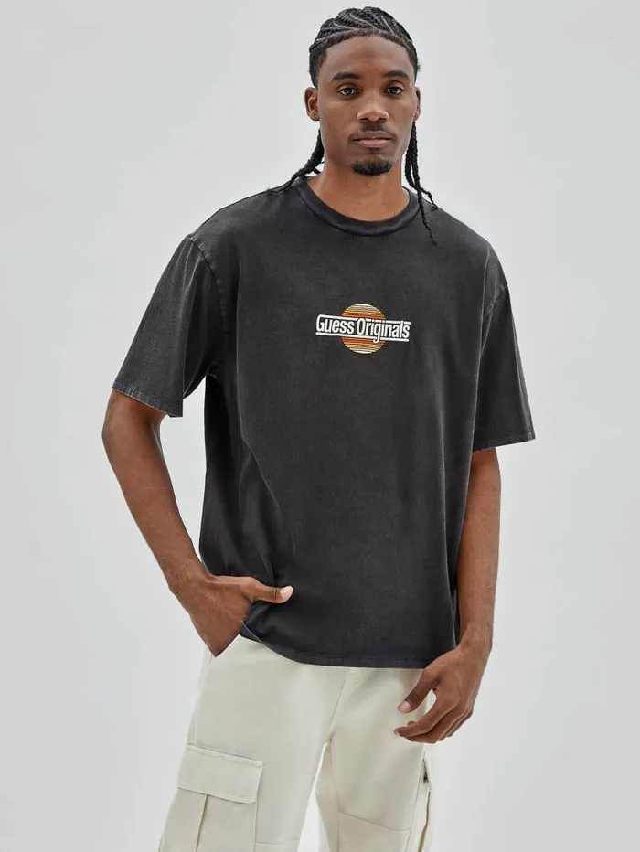 Men GUESS GUESS Originals Eco Sunset Logo Tee Black TShirts and Tanks