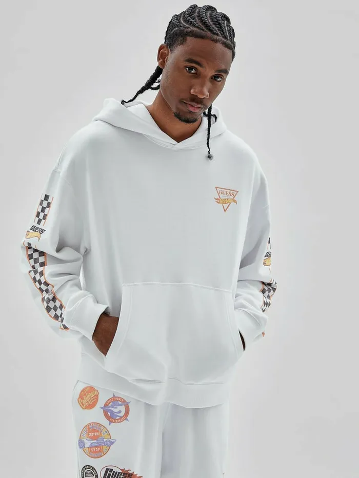Men Hoodies and Sweaters GUESS GUESS Originals x Hot Wheels Hoodie Pure White Men Hoodies and Sweaters GUESS GUESS Originals x Hot Wheels Hoodie Pure White