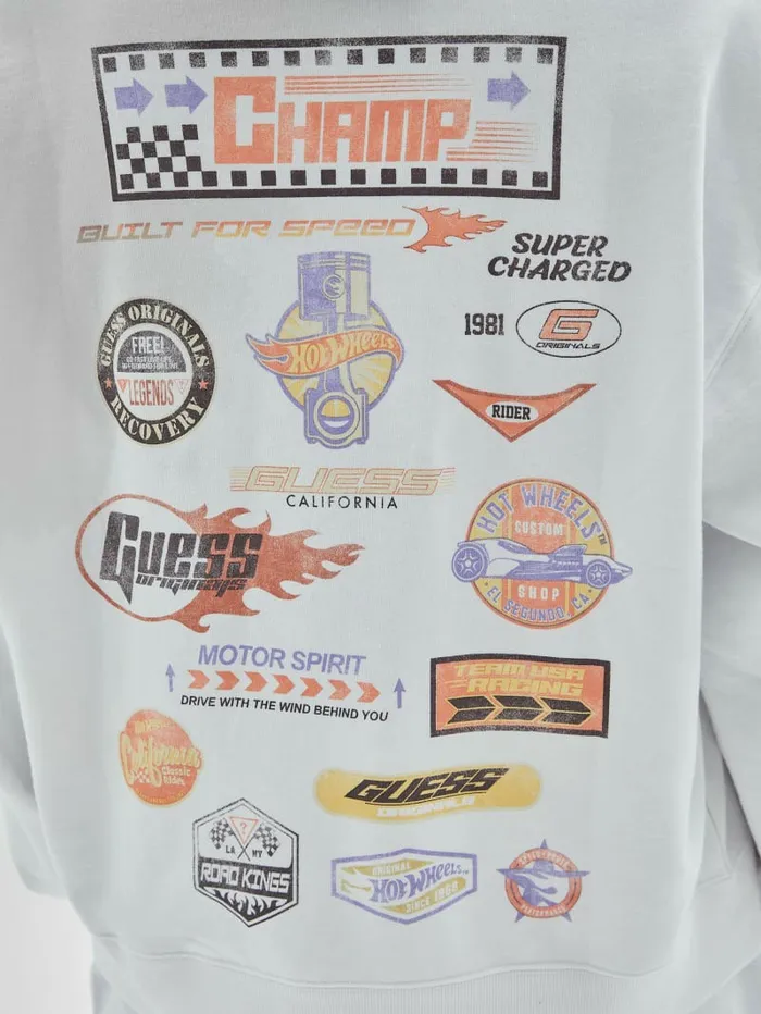 Men Hoodies and Sweaters GUESS GUESS Originals x Hot Wheels Hoodie Pure White Men Hoodies and Sweaters GUESS GUESS Originals x Hot Wheels Hoodie Pure White