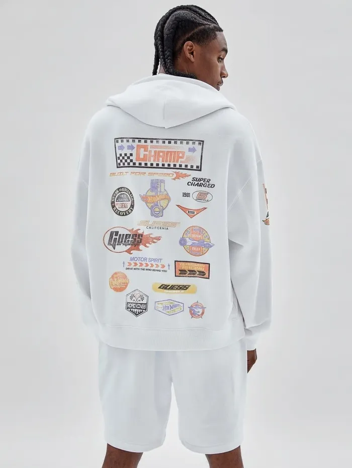 Men Hoodies and Sweaters GUESS GUESS Originals x Hot Wheels Hoodie Pure White Men Hoodies and Sweaters GUESS GUESS Originals x Hot Wheels Hoodie Pure White