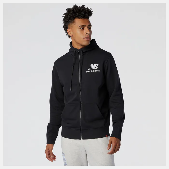 Men Hoodies and Sweatshirts New Balance NB Essentials Stacked Full Zip Hoodie BLACK