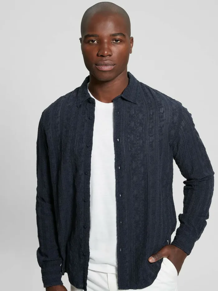 Men Indio Embroidered Shirt Bleu lgant Shirts GUESS