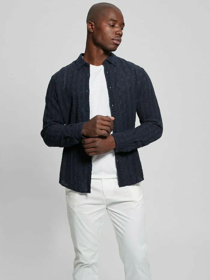 Men Indio Embroidered Shirt Bleu lgant Shirts GUESS Men Indio Embroidered Shirt Bleu lgant Shirts GUESS