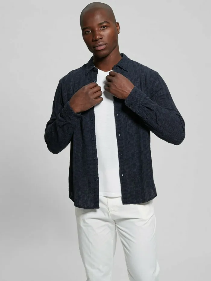 Men Indio Embroidered Shirt Bleu lgant Shirts GUESS Men Indio Embroidered Shirt Bleu lgant Shirts GUESS