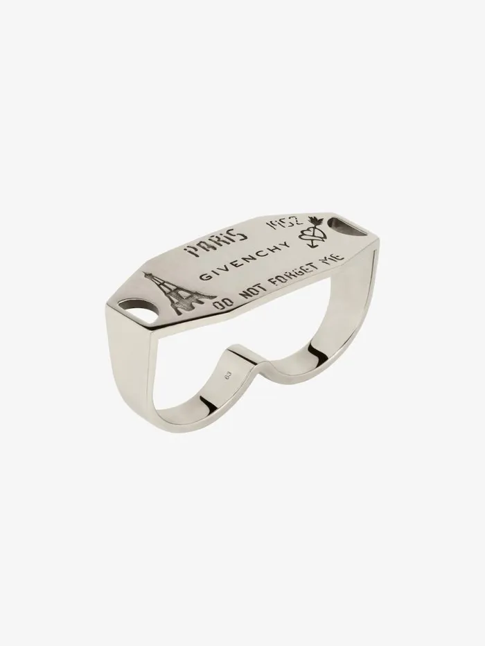 Men Jewelry Givenchy City Double Finger Ring In Metal Silvery Men Jewelry Givenchy City Double Finger Ring In Metal Silvery